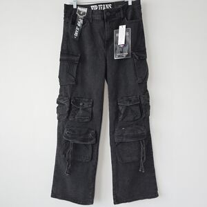 NWT VIP JEANS Wide Leg Cargo Jeans 31 Black